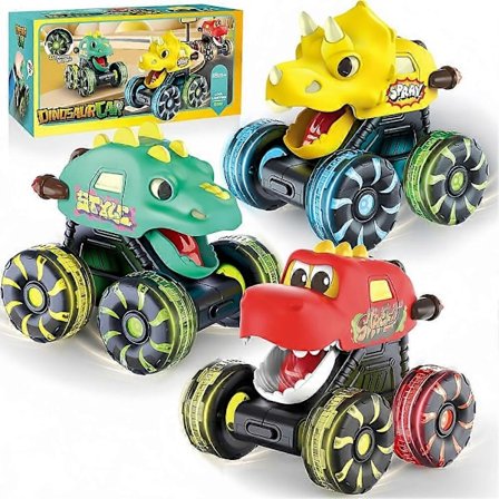 Dinosaurus Monster Truck -lelu valaistuilla LED-pyörillä - Työnnettävä, liikeaktivoitu auto taaperoille ja lapsille, syntymäpäivälahja, joululahja