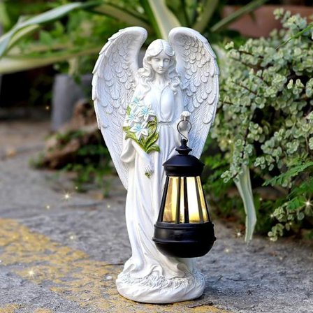 Solar Engel Udendørs Havedekoration Statuer – 33,5 cm Solar Udendørs Skulpturer til Terrasse Altan Foran Græsplænen