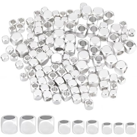 150 stk. Kubiske Mellomleggsperler 925 Sterling Sølv Hjørneløse Kubiske Perler Løse 3 Størrelser Stablebare Små Metallperler Glatte Perler for Sommer 
