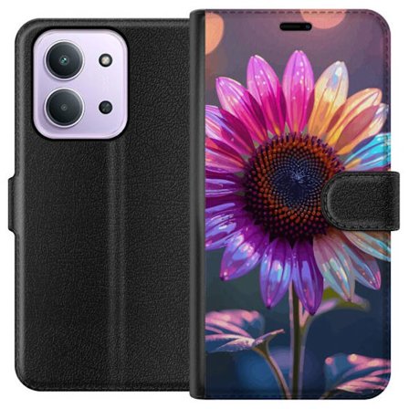 Kompatibelt Lommeboketui til Xiaomi Redmi 15C Irideserende blomst med glitrende kronblad i rosa lilla og gull mot myk bokeh bakgrunn