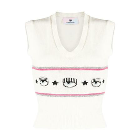 Chiara Ferragni Collection Sleeveless Strik Hvid, Dame Slipover