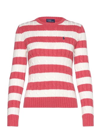 Striped Cable-Knit Cotton Sweater Polo Ralph Lauren Pink