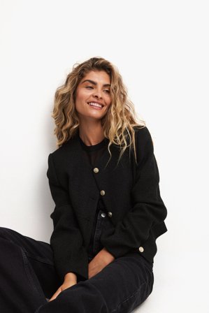 NA-KD Veste en tweed - Blazer ajusté - Noir - EU 34