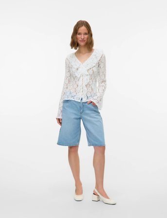 Vero Moda Awkienna Ls V-Neck Lace Top - White - M