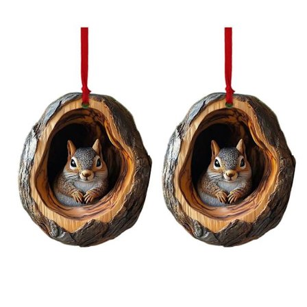2 stk. Juletræspynt med dyr, 2D akryl skovdyrsdekoration, let at hænge, dyredekoration i træhul til kaminhylde, træ, krans