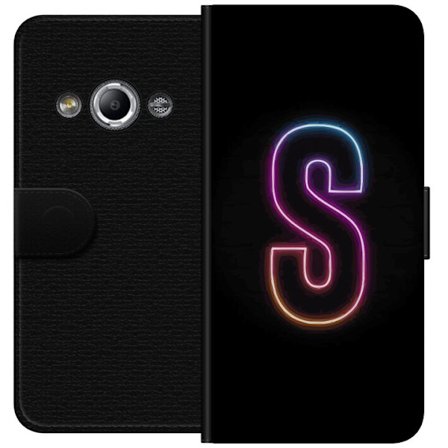 Yhteensopiva Lompakkokotelo Samsung Galaxy Xcover 3 Neonkirjain S kirkkaissa pinkissä ja sinisissä sävyissä tummaa taustaa vasten, siisti kirjaint