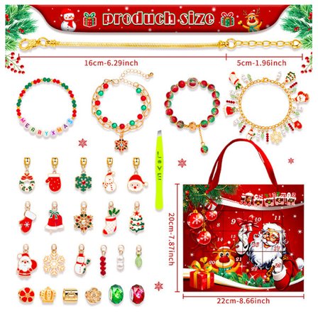 24 dagar jularmband DIY-kit | Legering och kristallpärlor för julkul för barn