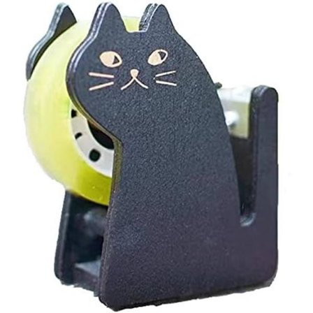 Tape Dispenser, Sød Kat Tape Dispenser, Vintage Træ Kitty Tape Cutter med 1 Rulle Tape til Hjemmekontor Skrivebordstilbehør til Studerende Piger 