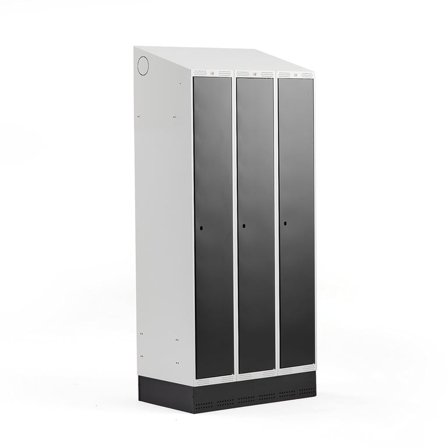 Garderobeskap CLASSIC, sokkel, 3 seksjoner, skrått tak, H2050 B900 D550 mm, svart