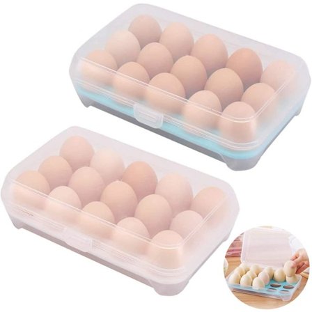 Æggeholder i plastik med låg til køleskab, 30 æg, 2-pak opbevaring til camping og køkken