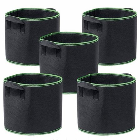 Pakke med 5 planteposer i non-woven materiale, 7 gallon med håndtag, sort