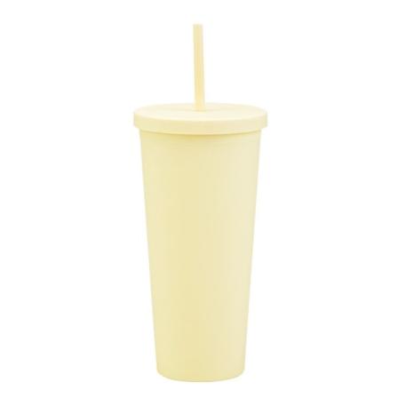 Dobbeltlags Skinny Tumbler Plast Forsted vannflaske GUL Yellow
