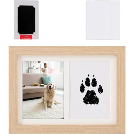 Tassavtryckskit för husdjur, 18x13 cm minnesram i massivt trä för hund- och kattassar samt babyhandavtryck, gör-det-själv-bläckdynaintryck för 