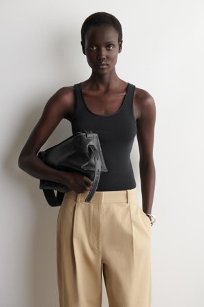 COS Femme Débardeur En Jersey De Coton À Finitions Satinées in Noir