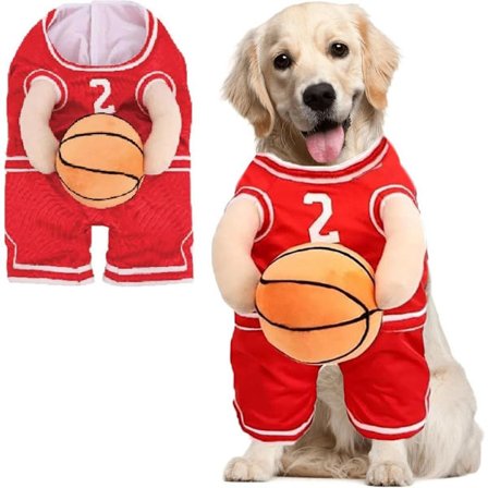 Hunde basketball uniform, hunde basketball uniform med basketball, basketball hunde outfit - rød - M