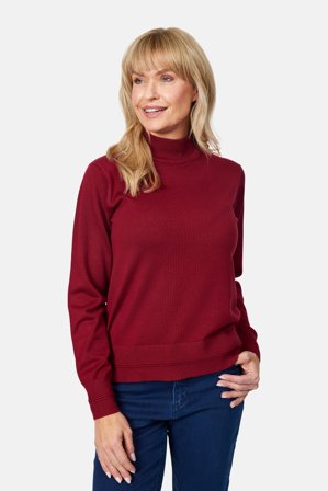 JENSEN - Langærmet Strik - Bordeaux Melange - Høj Hals