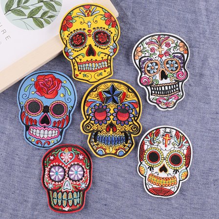 6 st Broderi Patch Stryk-på Sy-på Patch Dödskalle Dödskalle Stryk-på