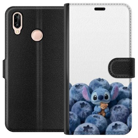 Kompatibelt Lommeboketui til Huawei Huawei P20 lite Søt blå karakter blant blåbær med bamse i mykt og lekent illustrasjon