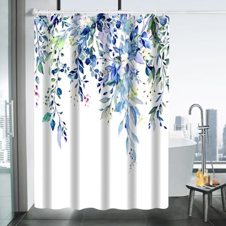 Suihkuverho Eukalyptus 180x180 cm, Vedenpitävä suihkuverho kylpyhuoneeseen – Vedenpitävä, homeenkestävä, sininen/vihreä