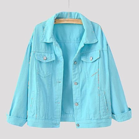 Dame Forår og Efterår Frakker Varm Ensfarvet Langærmet Denim Jakke Overtøj