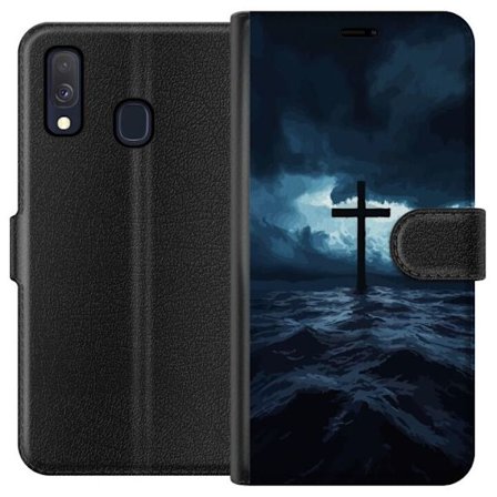 Kompatibel Tegnebogsetui til Samsung Galaxy A40 Kors i stormfuldt hav dramatisk kristen himmel mørke bølger religiøs kunst tro kors hav himmel åndelig