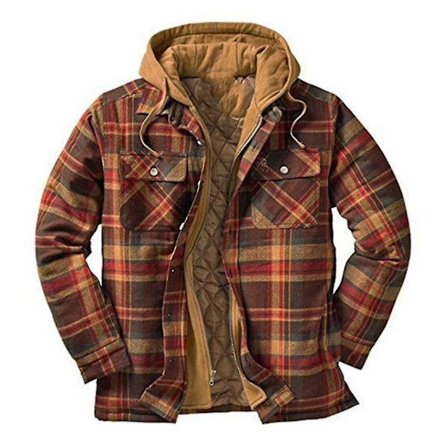 Quiltet Tyk Plaid Langærmet Løs Jakke Herre Hættetrøje Quiltforet Flanel.XXXL.Brun 3XL Brun 3XL