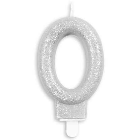 Tårtljus Siffra Silver Glitter Numero 0