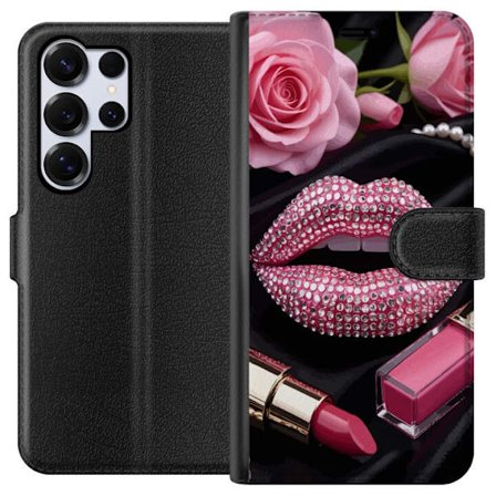 Kompatibel Tegnebogsetui til Samsung Samsung Galaxy S25 Ultra Roze lippen diamanten make-up glitters