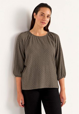 Cellbes of Sweden - Prikket top med elastisk crepe kvalitet i nougat/prikket til damer i størrelse 42/44