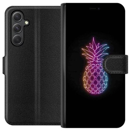 Kompatibelt Lommeboketui til Samsung Samsung Galaxy A05s Neonlysillustrasjon av ananas i fargerikt lys mot svart bakgrunn