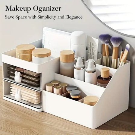 Sminkopbevaringsboks med skuffer, skrivebordsopbevaring til makeup, børster, parfume og hudpleje_TF_TF