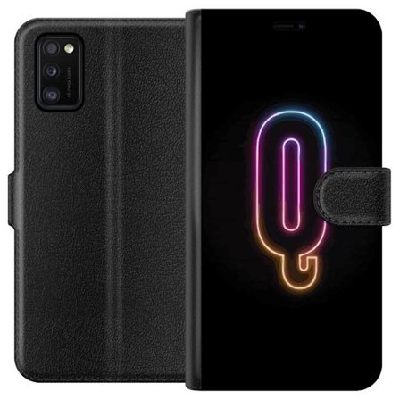 Kompatibel Tegnebogsetui til Samsung Samsung Galaxy A41 Minimalistisk neonbogstav Q i lyse farver mod mørk baggrund