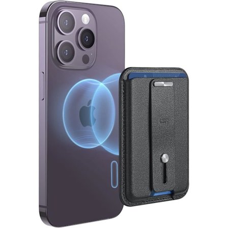 Vegansk Læder Kortholder, Sort MagSafe Kortholder med Fingerløkke, Magnetisk Kortholder til iPhone 14/13/12 Serien, Ikke til 13/12 mini, Kortholder