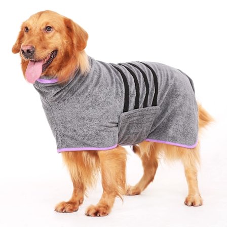 Koiran kylpytakki, koiran kylpytakki keskikokoisille ja suurille koirille, harmaa kylpypyyhe, koiranpyyhe, nopeasti kuivuva, erittäin imukykyinen, 