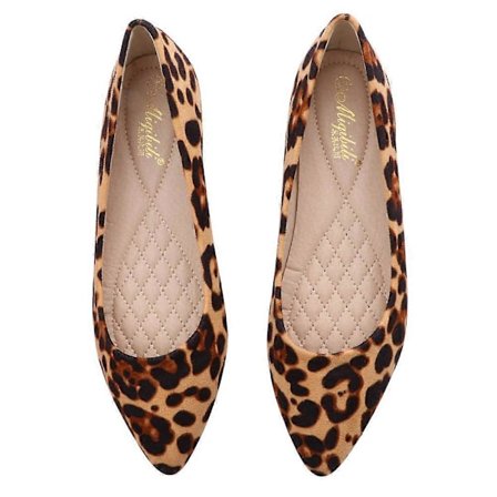Moderigtige leopard sko, flade sko, spidse sko, fritidssko til kvinder (Khaki Leopard, Størrelse 38)
