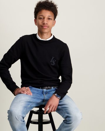 Lyle & Scott L&S Monogram Crew Neck Jumper Noir Pulls Garçon - Kids Brand Store