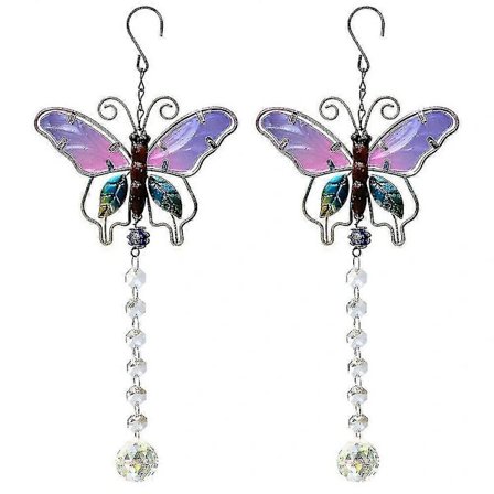 2-pak sommerfugl krystal solfanger krystalkugle ornamenter til vinduer hjem have udendørs (lilla)
