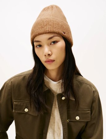 Tommy Hilfiger Th Flag Fluffy Beanie - Beige - ONE SIZE