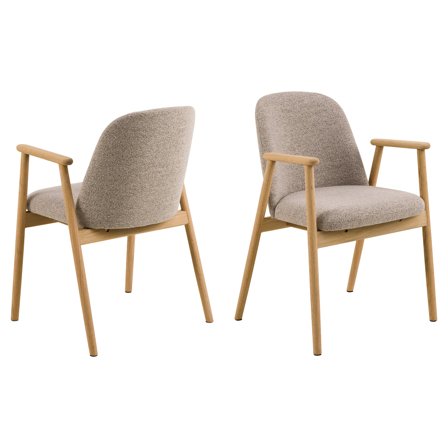 Lund Esszimmerstuhl, Eiche/Stoff, Beige, Skandinavischer Stil, mit Armlehnen, gepolstert, strukturierter Webstoff, Eichengestell lackiert, 80,5cm