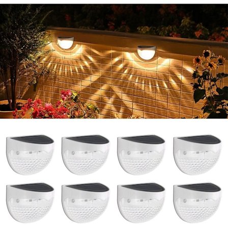 8-pack Solcellslampor för Staket, Trådlösa LED-Staketlampor med Solceller för Trädgård, Utomhusdekoration (Varmvit)