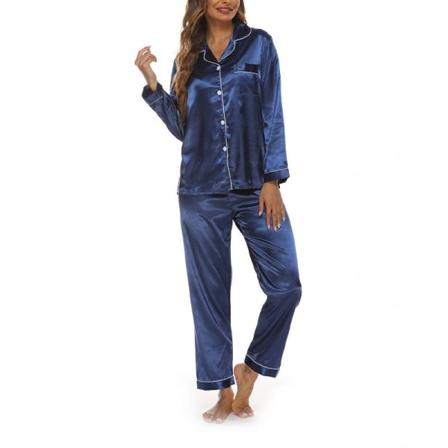 Kvinner Solid Pyjamas Sets Nattøy Pyjamas Button Casual Dress Lake Blue M