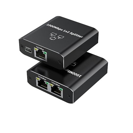 1000Mbps Ethernet Splitter 1 till 2 Nätverks Switch Ethernet Switch RJ45 LAN Internet Splitter med USB C Strömkabel för Dator, Hubb, Switch, Router