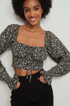 NA-KD Boho Chemisier court à manches longues en coton - Blouses - Flower - EU 34
