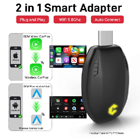 Kabelansluten till Wireless CarPlay 2 in1 Mini Adapter Android Auto Smart Box Plug and Play