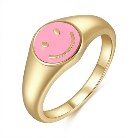 Guld Smiley Face Ring Signet, Vintage Golden Gifts Jewe
