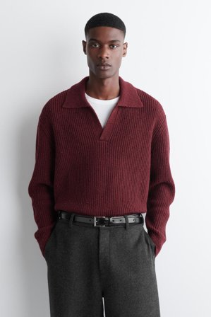 COS Men's Donegal Effect Wool Polo Jumper in Red