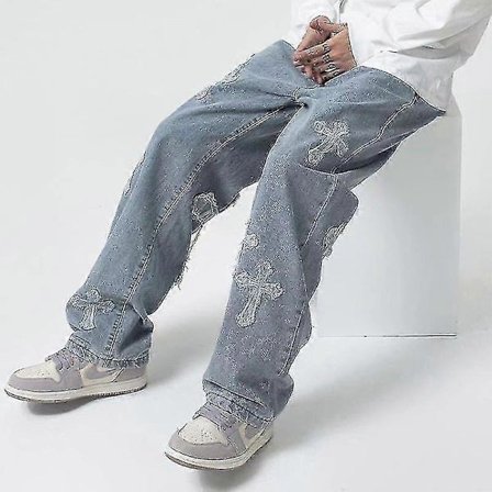 V-hanver Herre Streetwear Baggy Jeans Bukser Kryss Hip Hop Herre Løse Jeans Bukser Dame Oversized Boyfriend Jeans Denim Jeans