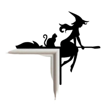 2024 Nyeste Søte Kattedørtopp, Halloween Dørkarmdekor, Hjørneaksent, Festdekorasjon Heks på Kosteskaft
