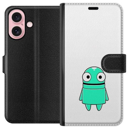 Kompatibelt Lommeboketui til Apple Apple iPhone 16 Turkise tegneseriefigur med store øyne og en lykkelig personlighet i enkel illustrasjon