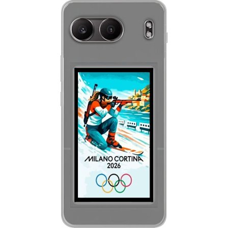 Yhteensopiva Puhelinkuori OnePlus Nord 4 Retrojuliste Cortina Milano 2026 vuorilla, talviurheilijoilla, italiankoloreilla, Milanon tuomiokirkolla ja o